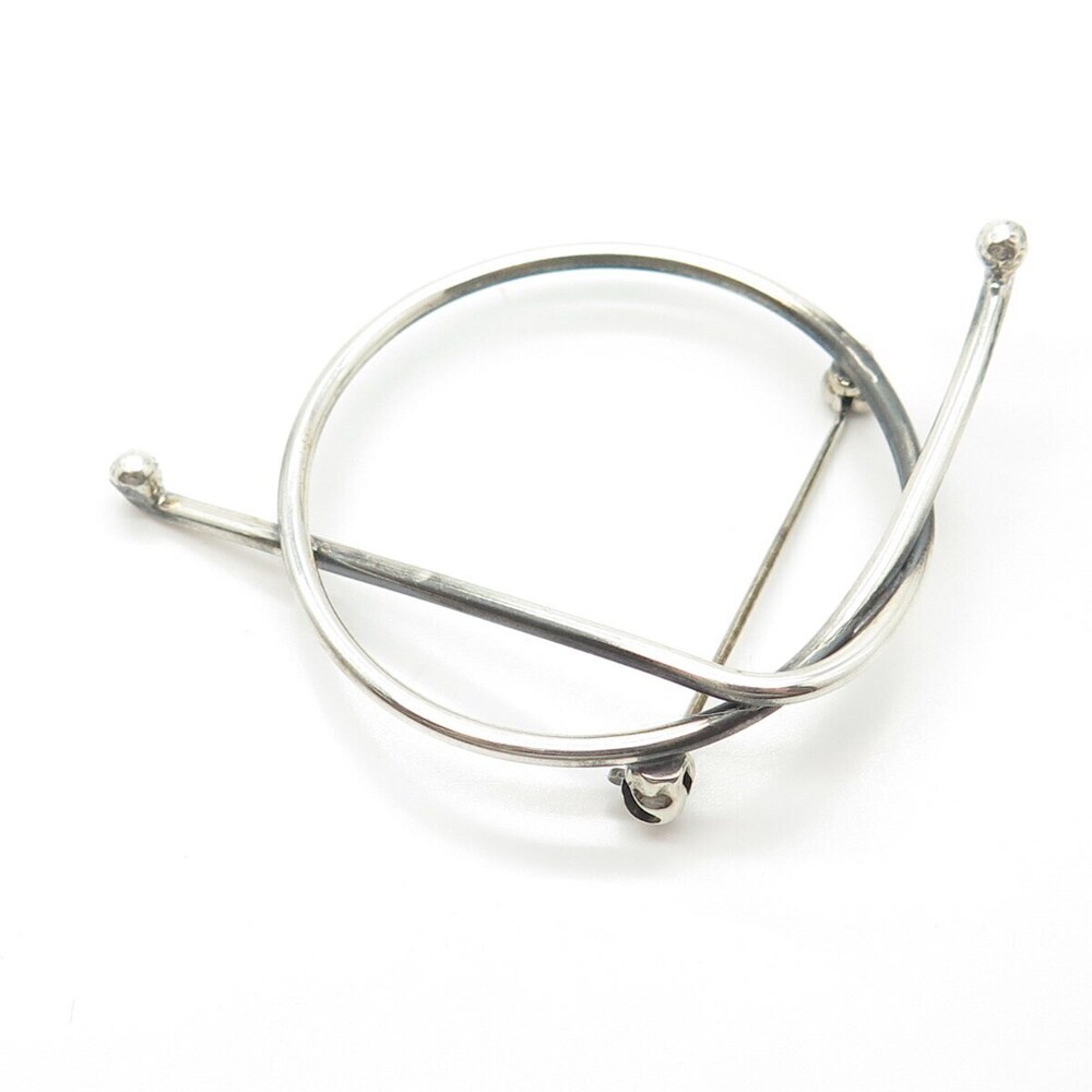 925 Sterling Silver Vintage Handcrafted Modernist Knot Pin Brooch - Picture 4 of 8